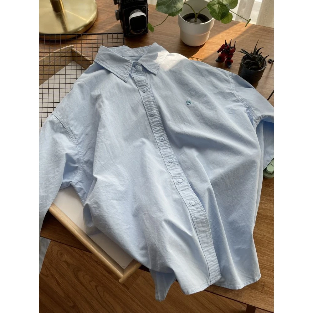 这衬衣布料真舒服~新宽松长袖衬衫女百搭时尚双口袋休闲上衣外套