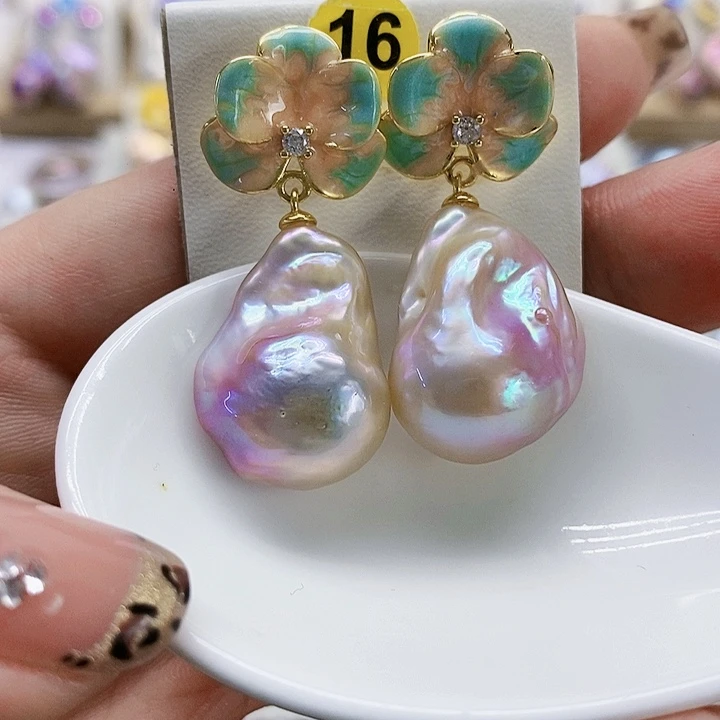 银S925镶嵌耳饰淡水珍珠