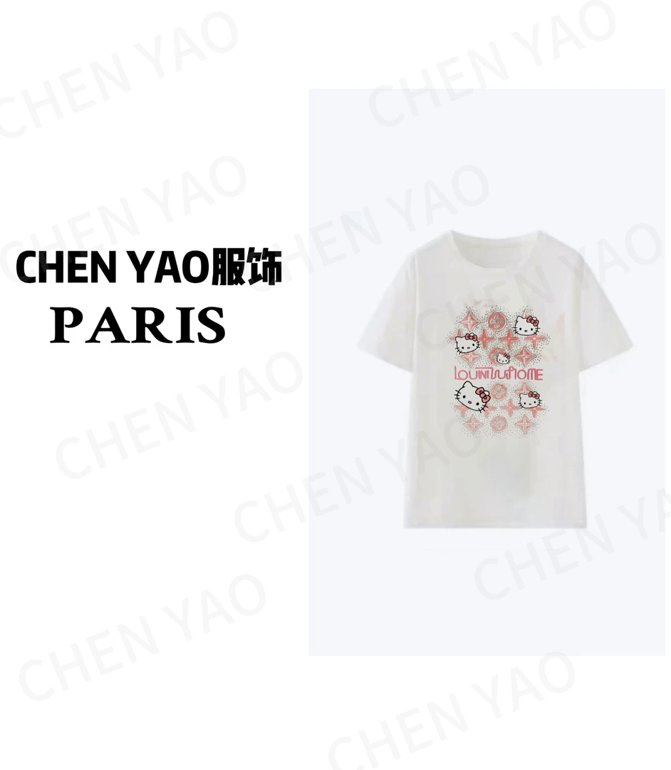 【可爱KT】轻奢时尚百搭 重工3D立体手工烫钻夏季设计短袖