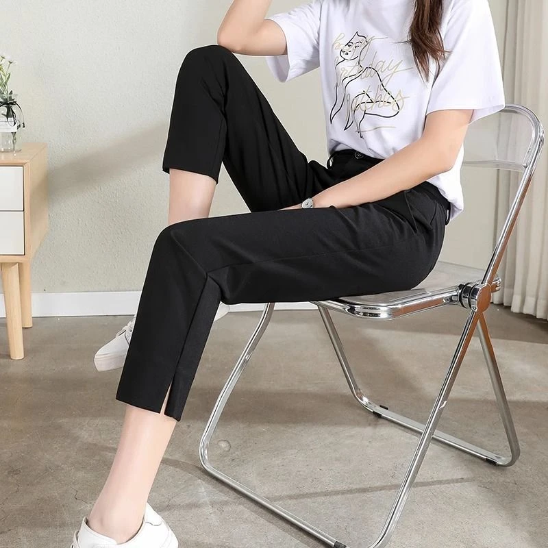 黑色西装裤女2025春夏新款显瘦直筒九分裤小个子八分休闲烟管裤子