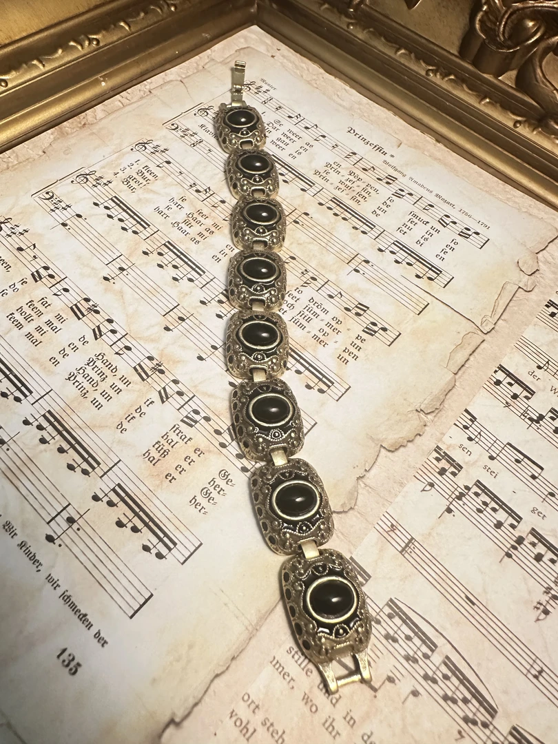 铜合金手链 中古镀金黑色石头手链 3001B