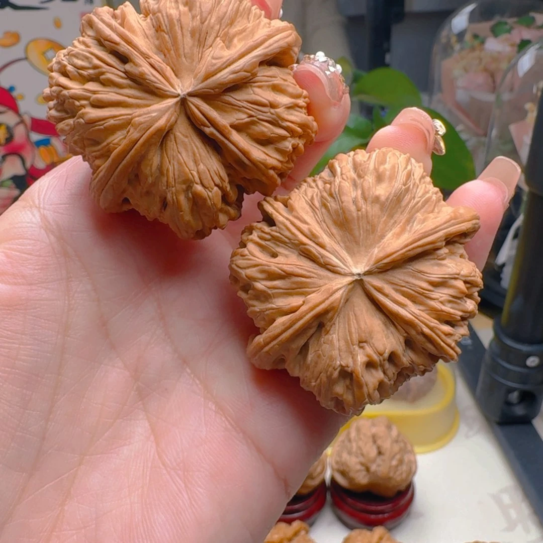 核桃把件白狮子连体四棱