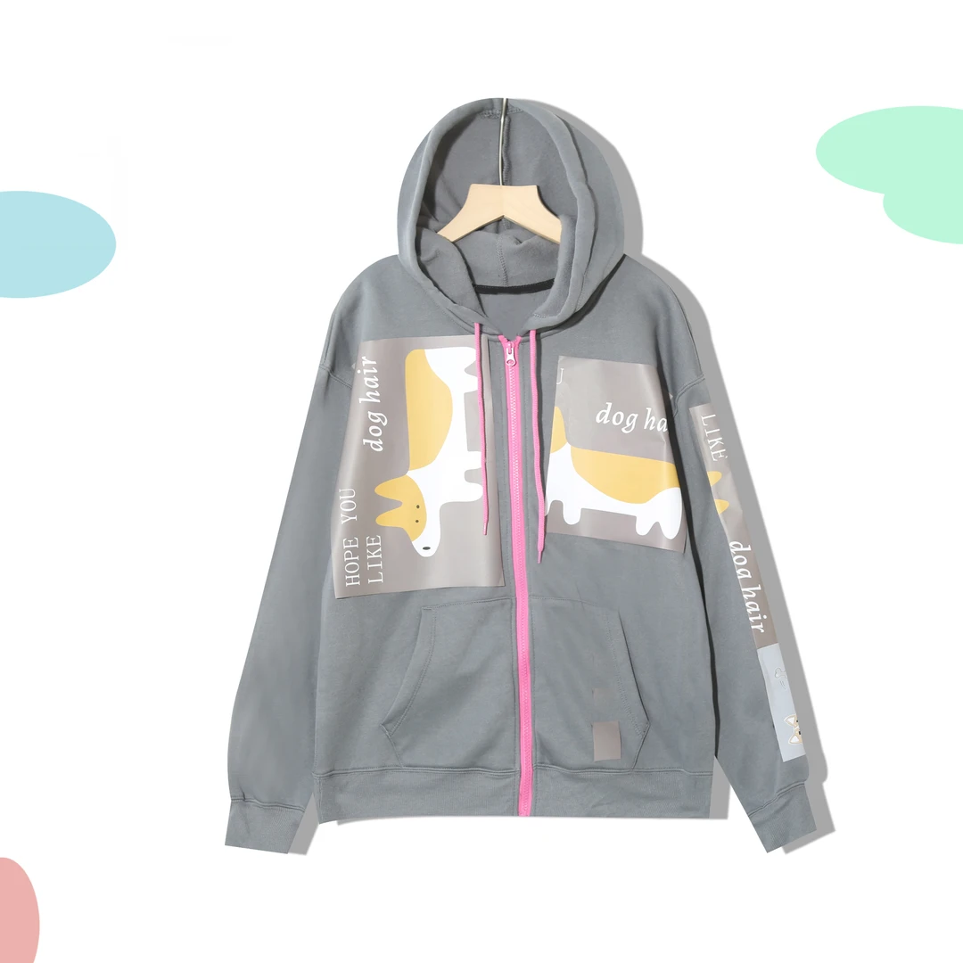 春秋男女同款亲子外套印花时尚潮流休闲连帽外套P-N94(个别微染)