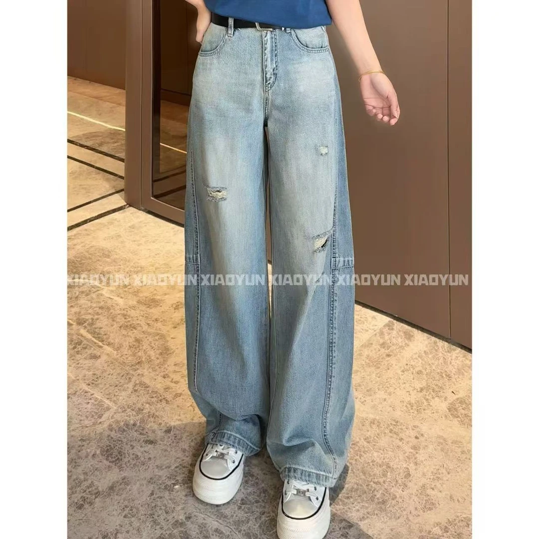 质感破洞牛仔裤 小允姐姐2025新款气质时尚高级质感破洞牛仔裤