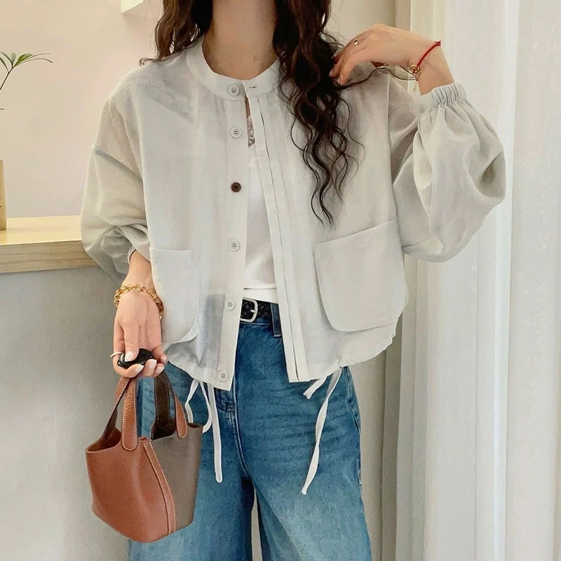 棉麻外套女短款欧货2025春夏新款时尚百搭休闲高端防晒衣上衣