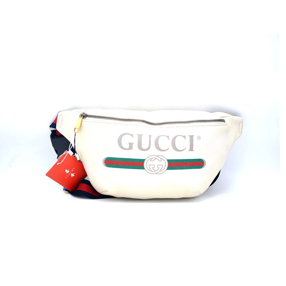 95新 GUCCI/古驰 98新乳白色经典大LOGO胸包腰包22*19/59205