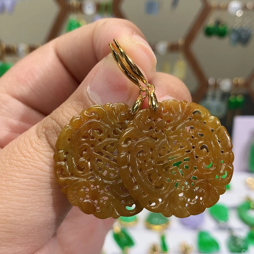 银S925镶嵌翡翠耳饰天然翡翠耳饰