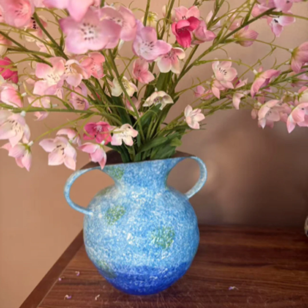 淳也-蔚蓝海岸双耳陶瓷花瓶 H05100Y13(高25 口12）