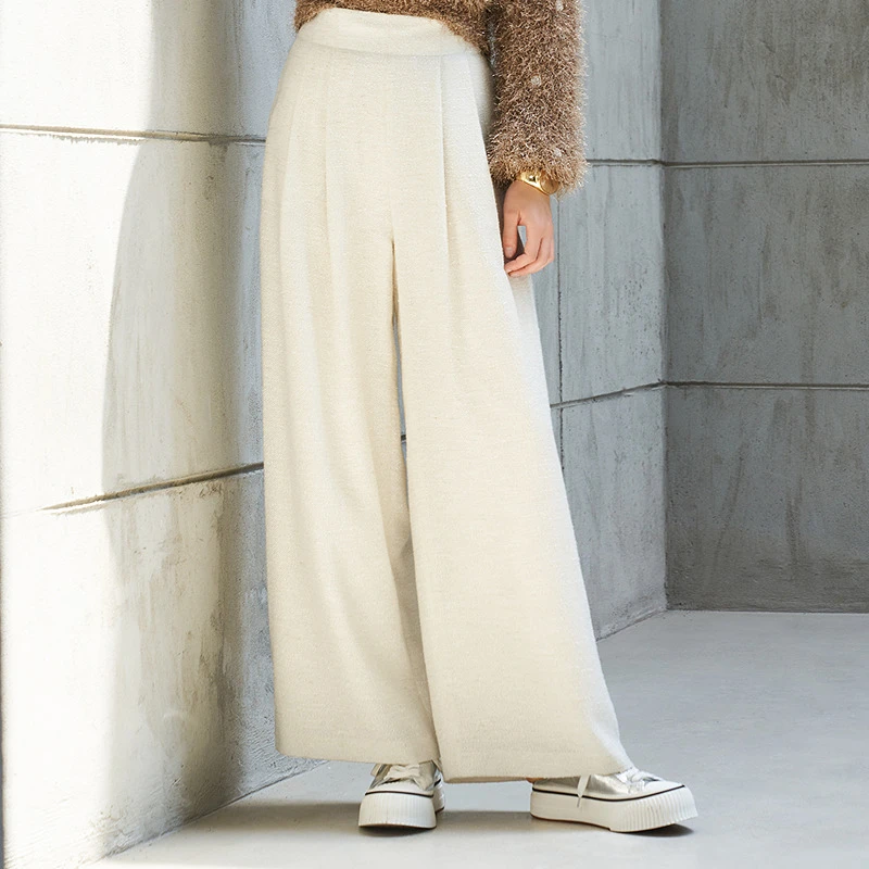 【李家大小姐专属】恩曼琳25秋季新款宽腰头拼接压褶亚麻阔腿休闲裤