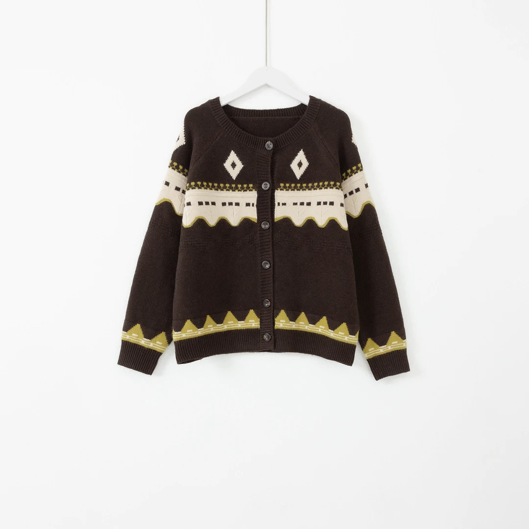 几里与麻 复古撞色波浪纹宽松毛衣外套 衣长57胸围112 2091749