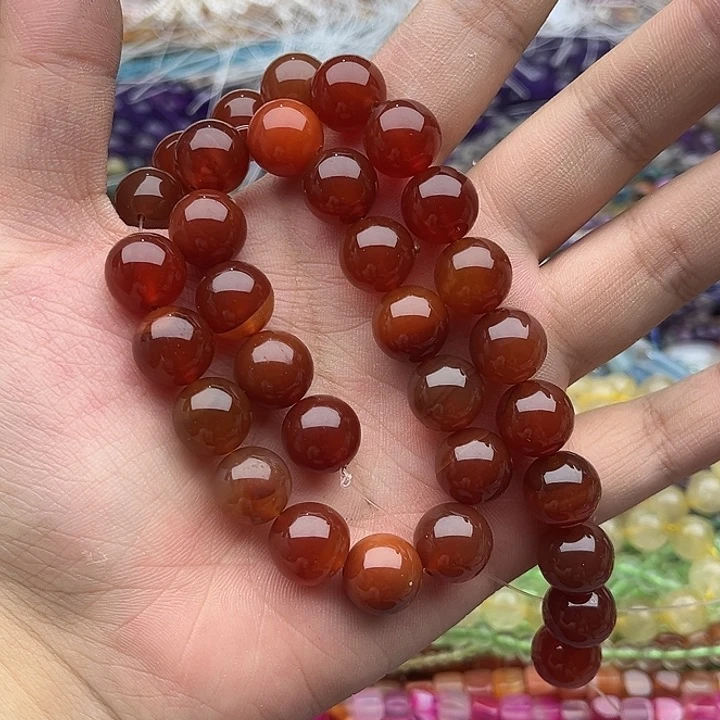 玛瑙/玉髓未镶嵌珠宝半成品一条12mm左右红玛瑙