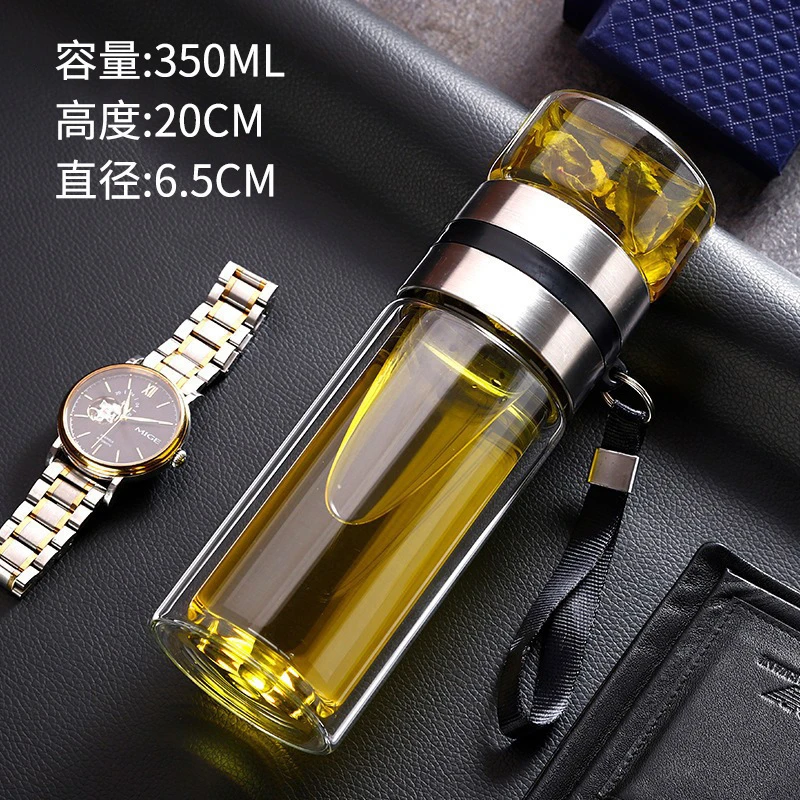 商务便携玻璃茶水分离泡茶杯双层男士保温水杯车载速开茶水杯