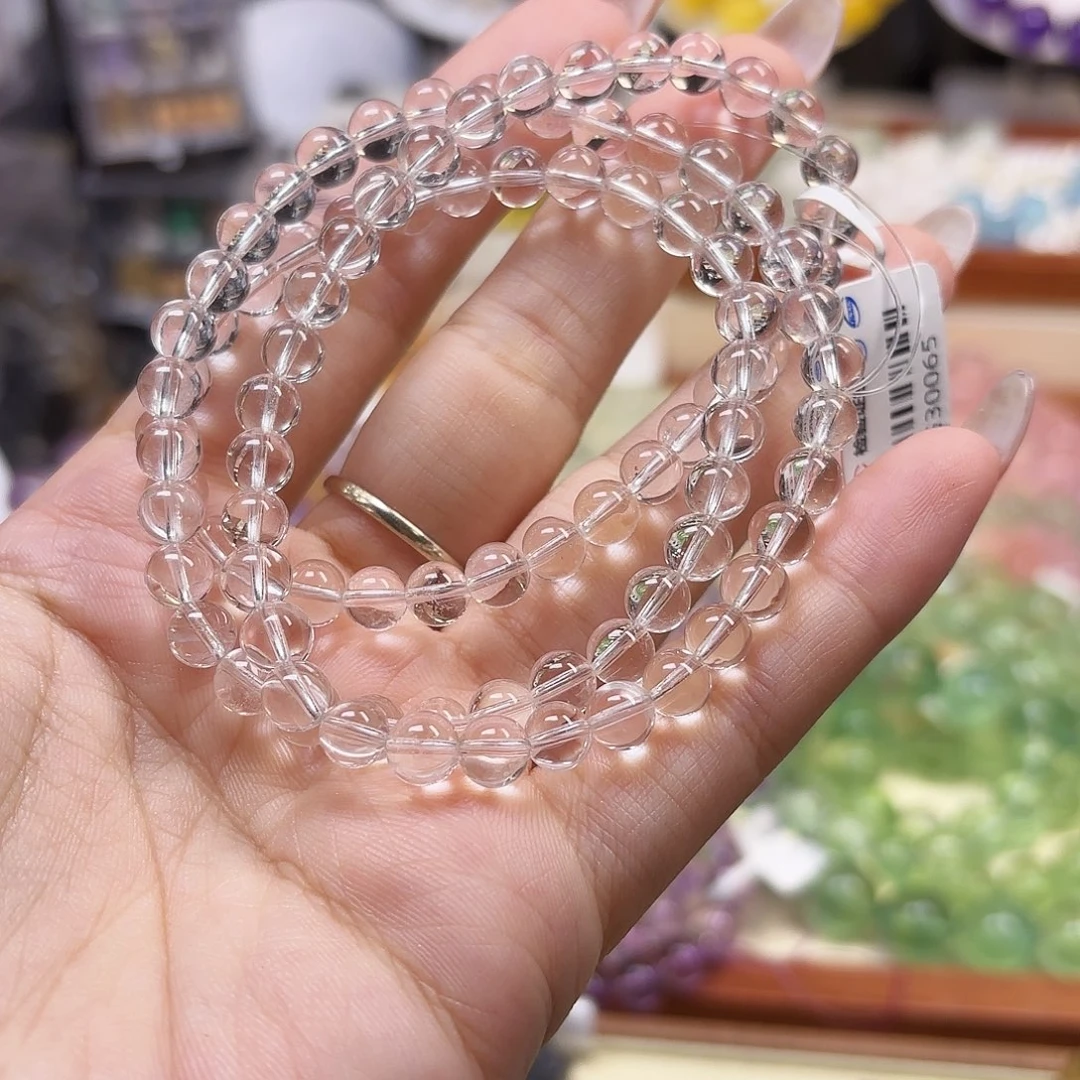 水晶手链未镶嵌白水6.2孤品三圈