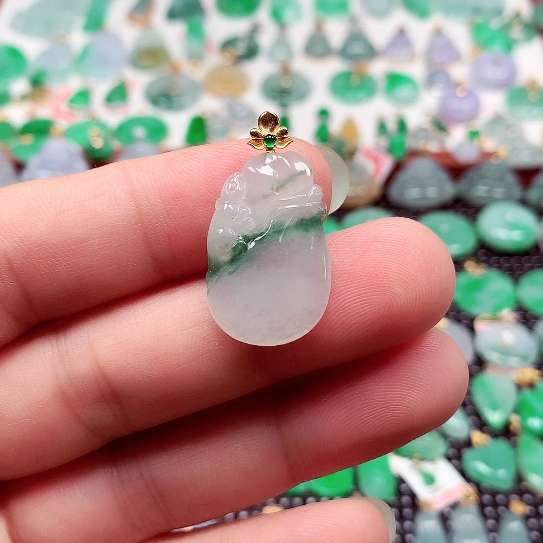 翡翠18K金镶嵌吊坠(不含链)