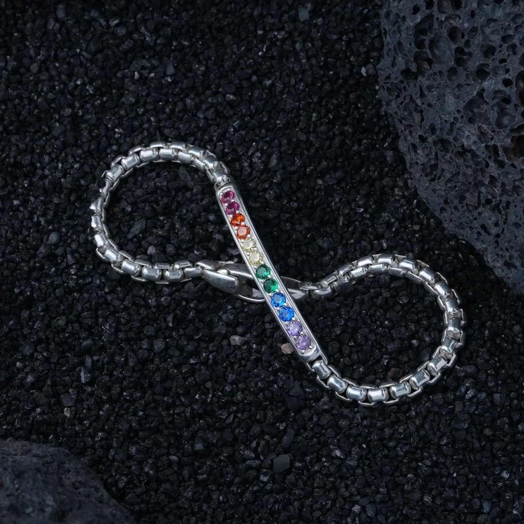 925银合成锆石手链 制道珠宝彩虹手链男女高级个性时尚（PB0002）