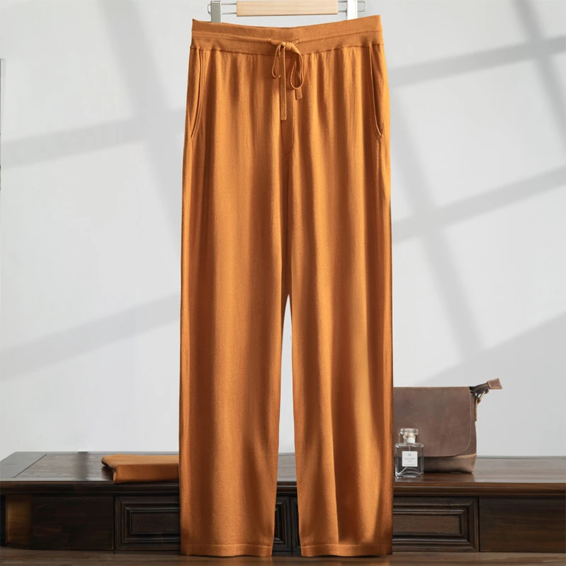 男士蚕丝休闲裤夏季薄款真丝冰感运动裤舒适宽松直筒裤垂感阔腿裤