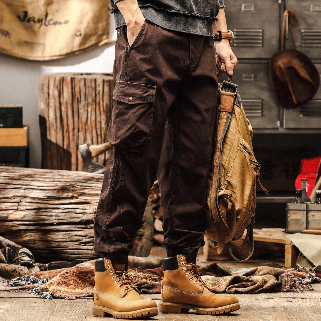 美拉德重磅复古咖色工装裤子男秋季新款潮牌直筒宽松男士休闲裤潮