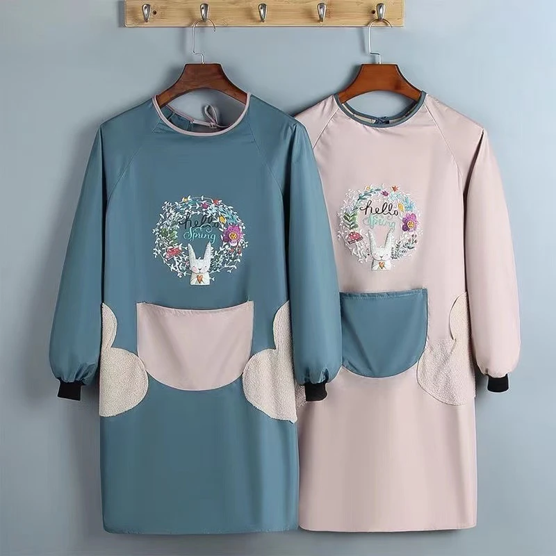 长袖厨房防水防油可擦手做饭男女工作服加长加厚罩衣可印logo围裙