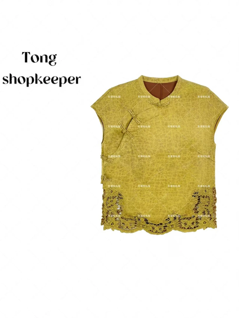 QJ/彤掌柜1682188 夏2025‘金丝葫芦’香云纱.桑蚕丝镂空中式扣上衣