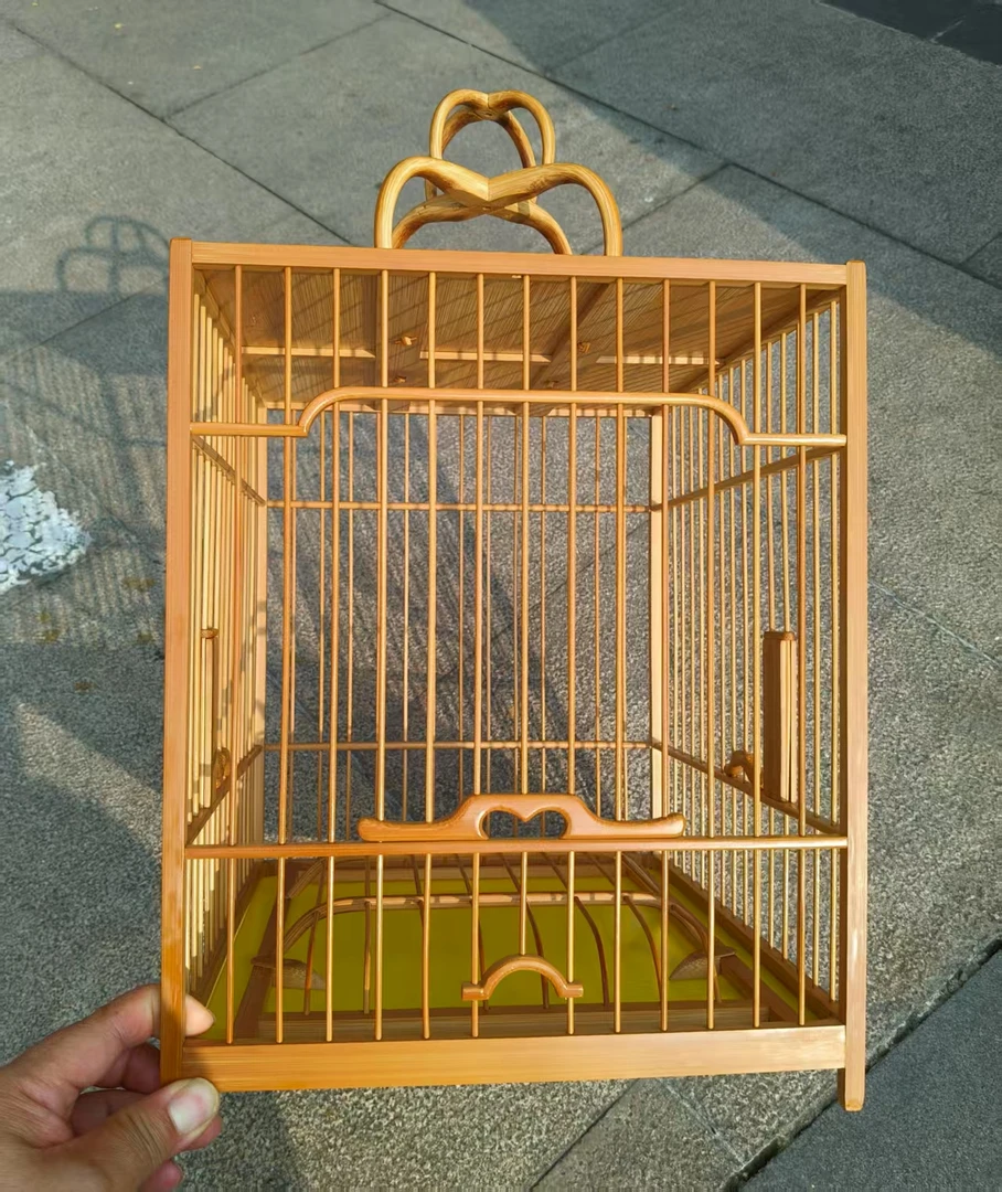 大号画眉笼老竹方笼四亮笼长宽高约30+26.5+33厘米丝距约1.6厘米