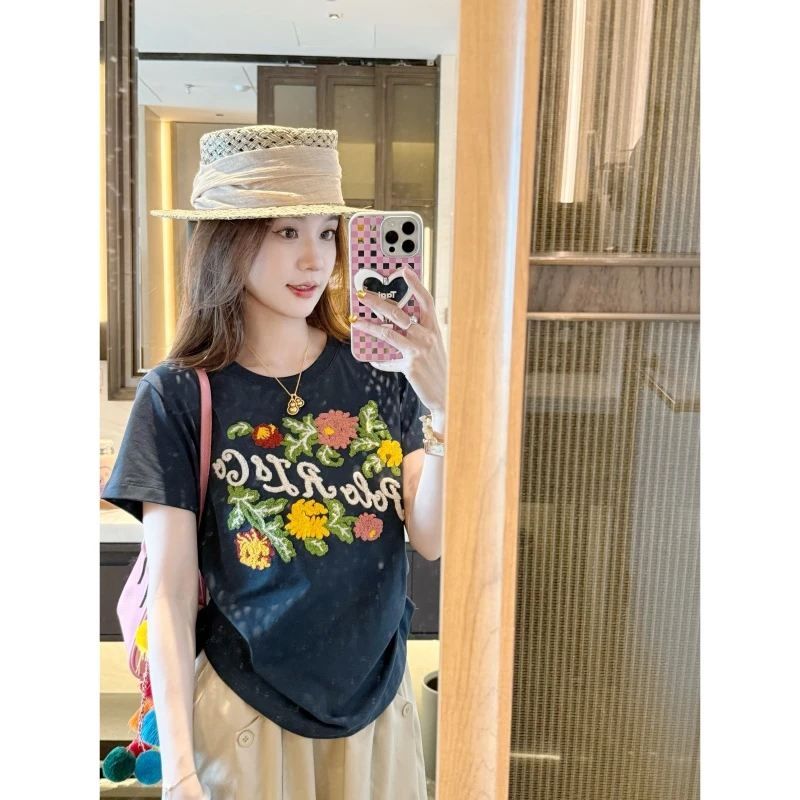 【百花齐放】夏季时尚设计款立体绣花短袖-DX2025561