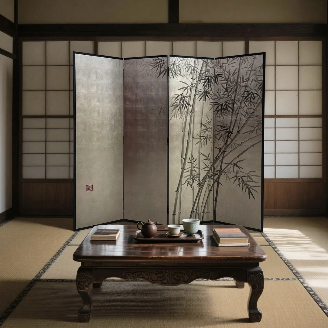 TS253竹子图屏风高180*宽50cm*4片