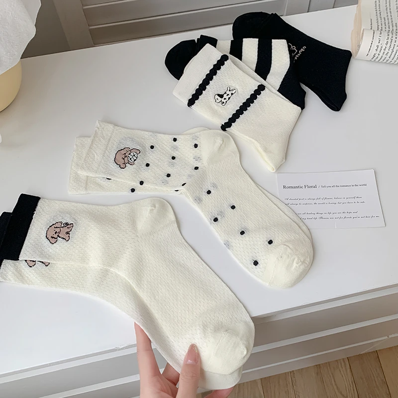 袜子女中筒袜春夏薄款短袜吸汗透气无骨可爱日系ins潮卡通堆堆袜