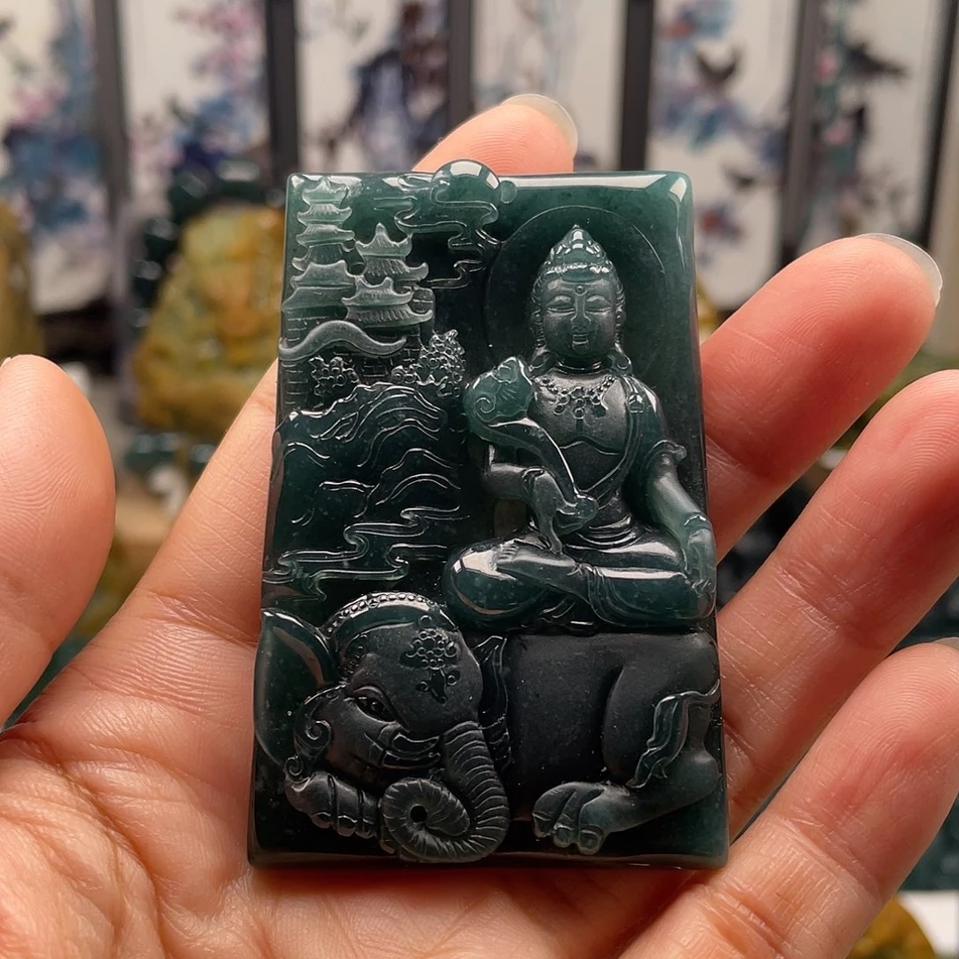 翡翠未镶嵌颈饰天然翡翠a货普贤