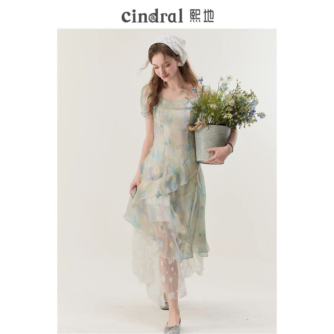 【熙地】夏季新款设计师蕾丝拼接酷飒风气质优雅连衣裙 C84XD0864G