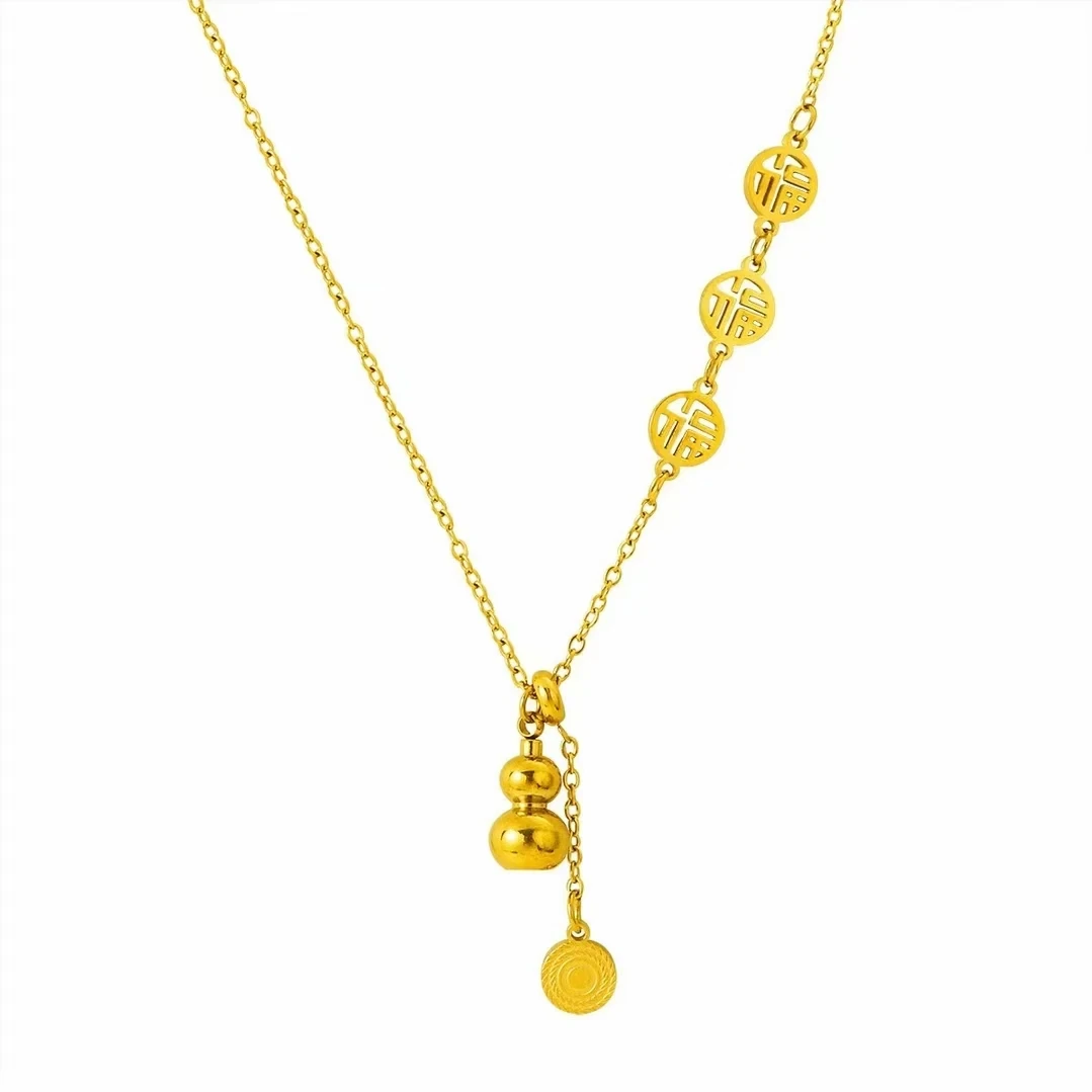 铜合金项链 金色福字葫芦项链女秋冬毛衣链高级感轻奢小众配饰潮