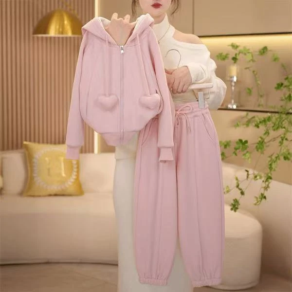 女童卫衣卫裤套装春秋装2025新款休闲连帽开衫外套运动两件套洋气