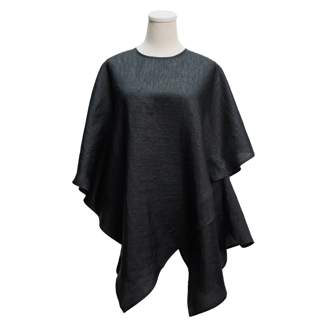 枣木100桑蚕丝黑油龟裂纹香云纱设计师款上衣时尚休闲T恤宽松大码