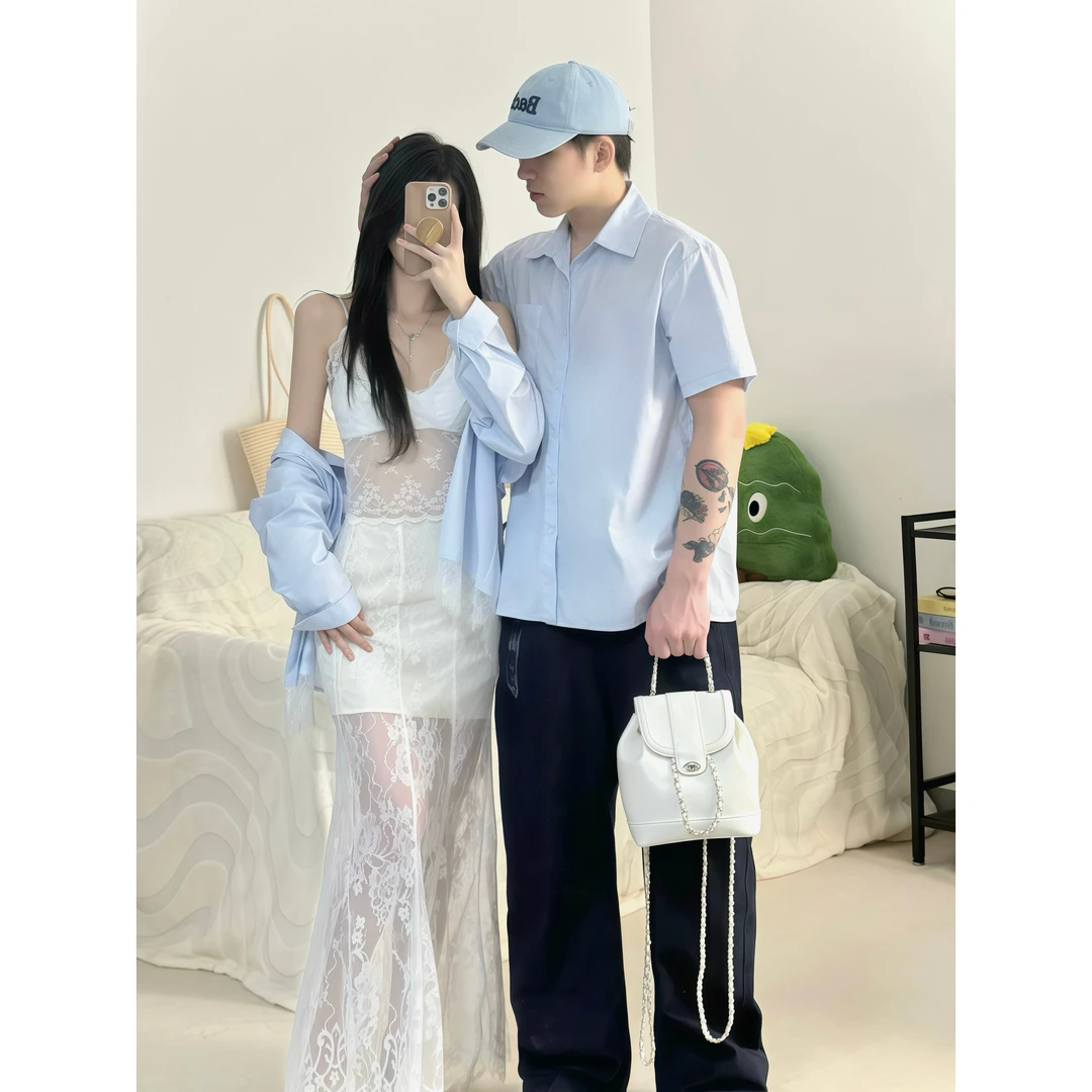 情侣装旅游度假穿搭2025夏季新款衬衫连衣裙套装法式一衣一裙in潮