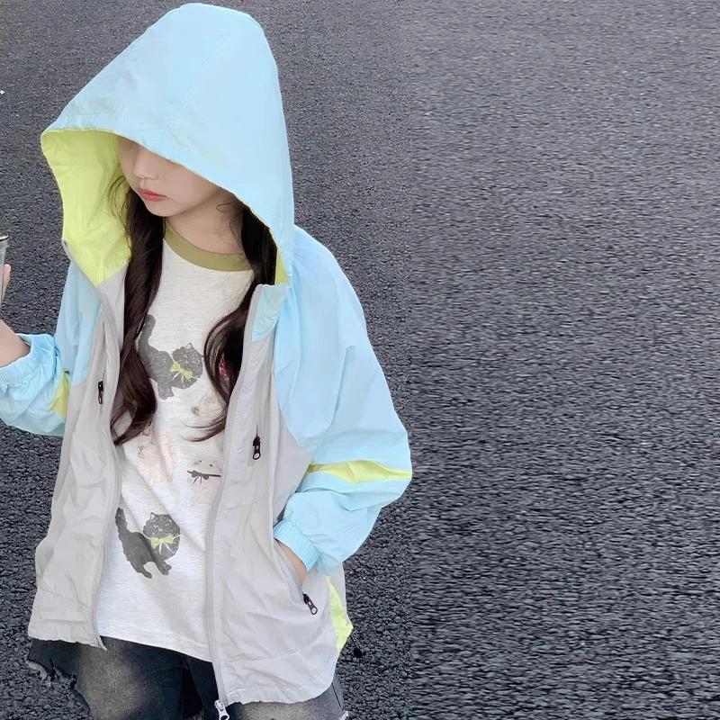 女童外套夏季2025新款儿童休闲连帽防晒衣上衣中大童潮酷户外服夏
