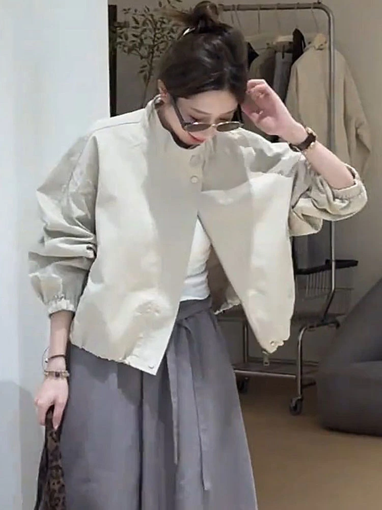 设计感立领单排扣开衫外套女2025新款早秋时尚洋气松弛感夹克上衣