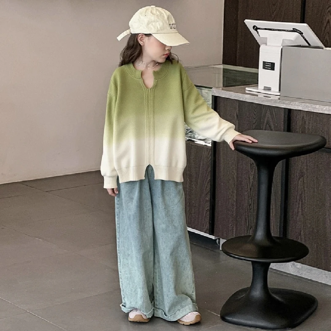 女童2025秋季新款韩版长袖渐变毛衣洋气休闲简约套头毛衣针织毛衣