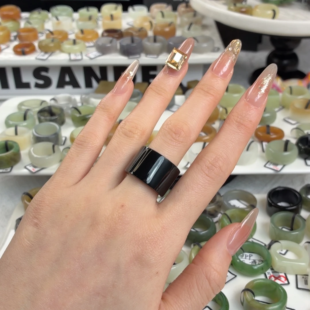 和田玉（糖玉）未镶嵌戒指z42黑青直切16.4不退换