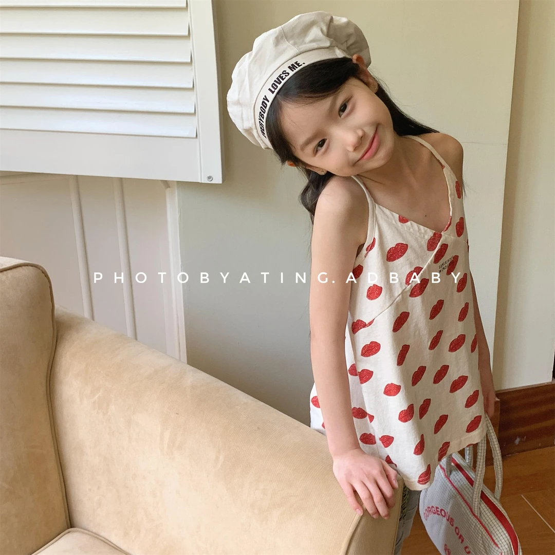 ab.baby童装夏季新款女童印花韩版无袖吊带衫T恤打底衫