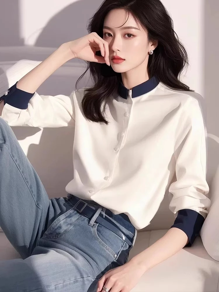 法式轻奢长袖衬衫女设计感小众春秋季独特别致超好看拼色绝美上衣
