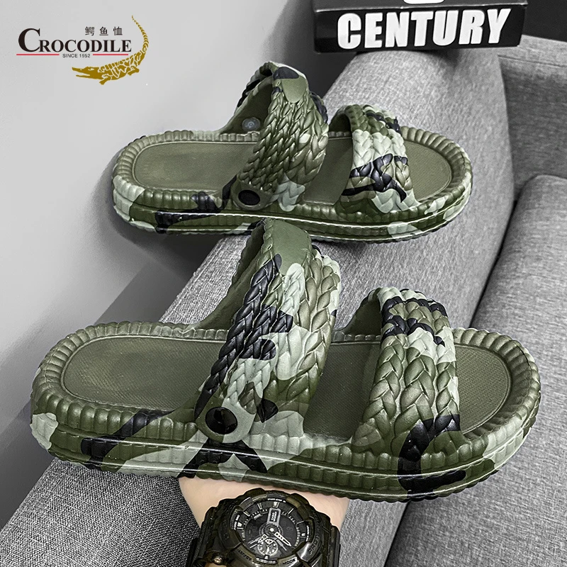 鳄鱼恤夏季新款男士简约复古风休闲沙滩鞋两穿凉拖鞋软底软面拖鞋
