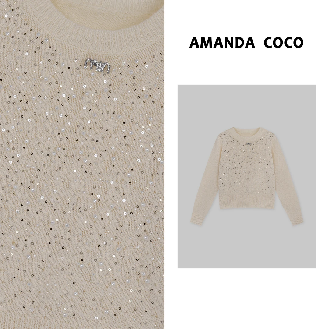 岚岚丨众设计~高定亮片珍珠气质毛衣