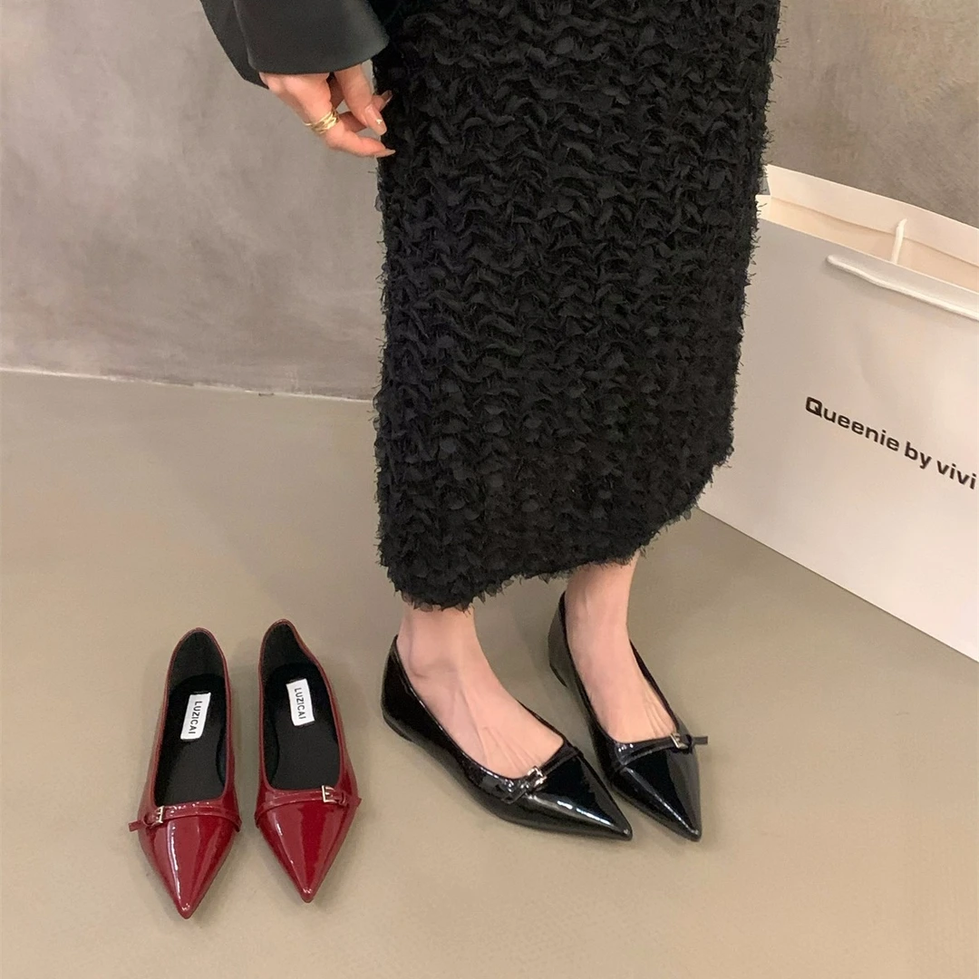 【法国设计师】平底红色婚鞋单鞋女鞋子2025新款春季法式尖头黑色