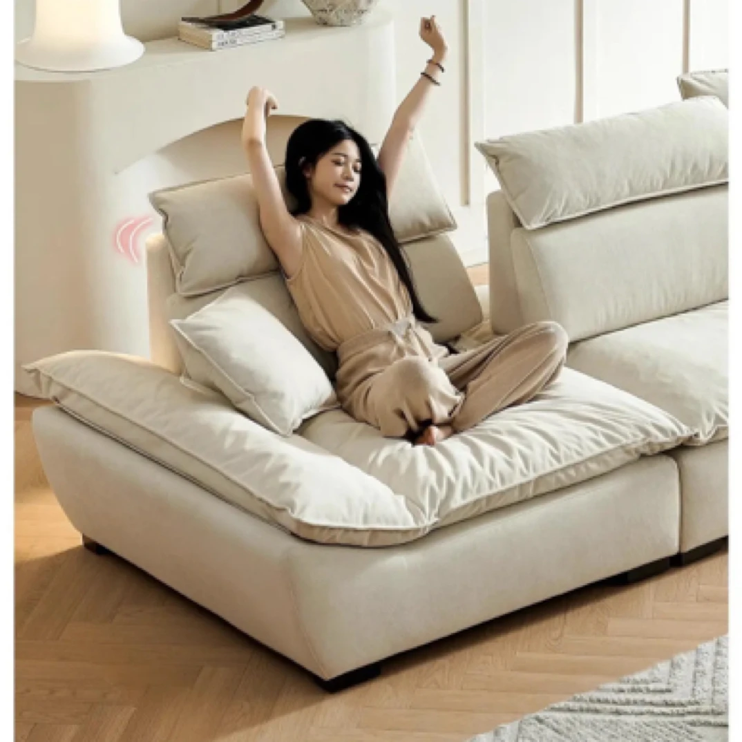 奶油风帆船沙发可调节大坐深小户型客厅家用布艺沙发真皮沙发高靠