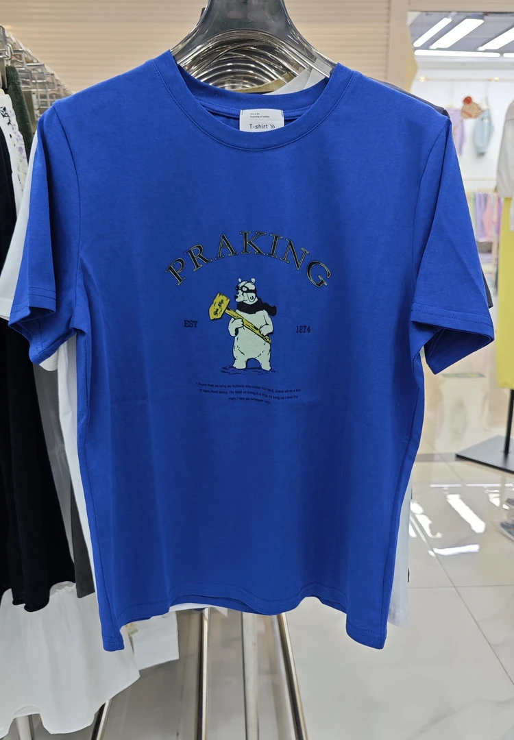 2025夏款韩系圆领卡通印图字母短袖T恤