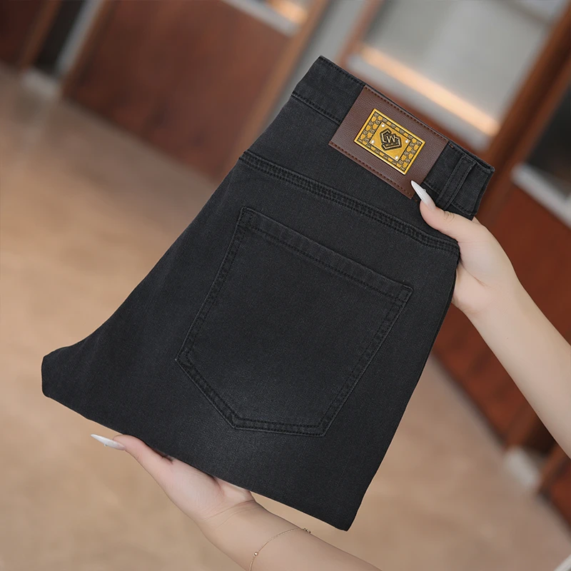 【KA周年庆款】夏季薄款天丝黑灰色牛仔裤男高端直筒九分弹力长裤子
