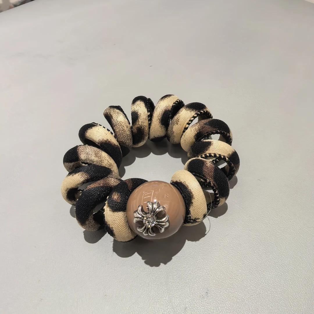 A058卡其色球克克豹纹电话线发绳