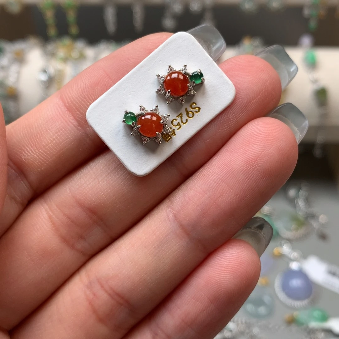 翡翠银S925镶嵌吊坠(不含链)耳钉