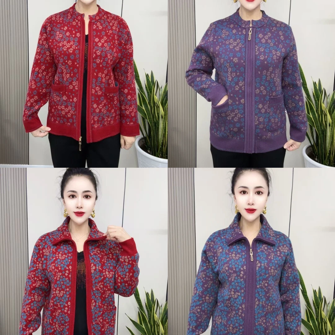 8026款中老年针织开衫外套