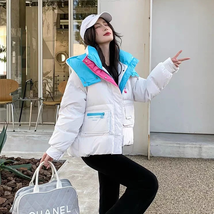 【鹅绒服】冬季白鹅绒服小个子短款宽松亮面免洗连帽保暖外套女