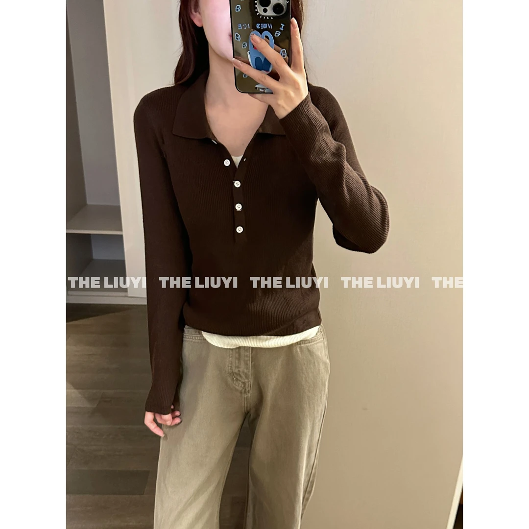 【LIUYI】显瘦假两件翻领针织上衣58076